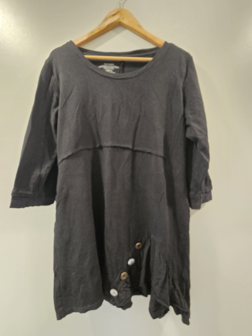 Neon Buddha Black Cotton Knit Lagenlook Tunic Dress - Size M - Asymmetric Button